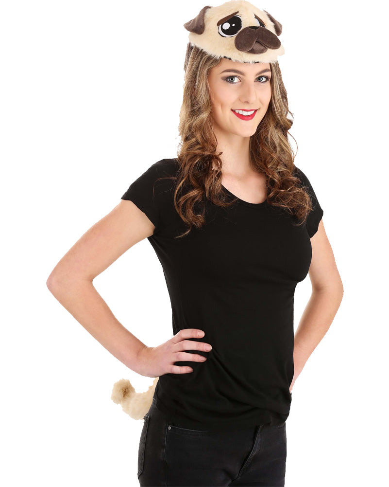 Pug Plush Headband and Tail Deluxe Set