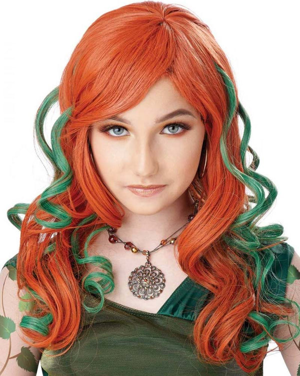 Pumpkin Vines Long Orange and Green Kids Halloween Wig