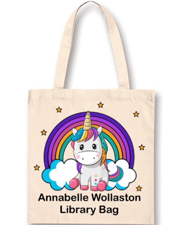 Cute Cartoon Unicorn Personalised Library Bag