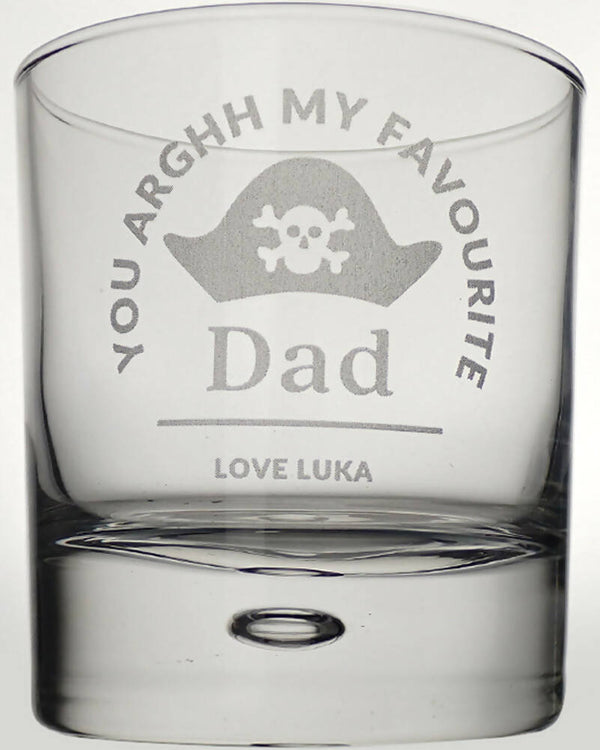 Pirate You Arrgh My Favourite Dad Engraved Round 305ml Scotch Glass