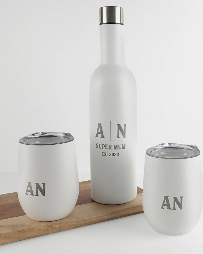 Super Mum White Personalised 3 Piece Stainless Steel Wine Travel Set