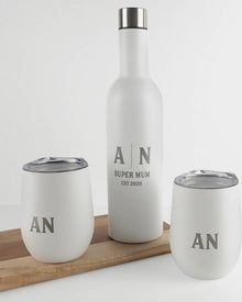 Super Mum White Personalised 3 Piece Stainless Steel Wine Travel Set