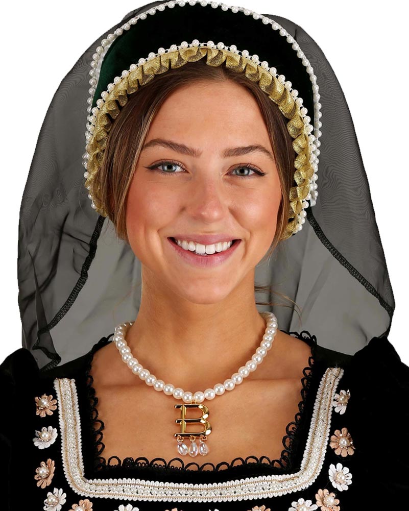 Queen Anne Boleyn Deluxe Hat and Necklace Costume Set