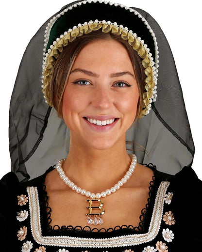 Queen Anne Boleyn Deluxe Hat and Necklace Costume Set
