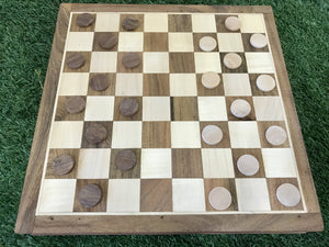 Portable Carved Wooden Chess and Checker Board Set