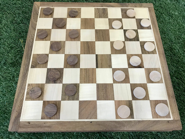 Portable Carved Wooden Chess and Checker Board Set