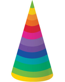 Rainbow 18cm Cone Shaped Hats Pack of 8