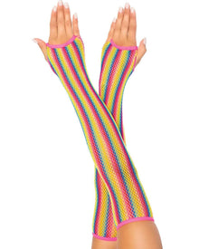 Rainbow Fishnet Arm Warmers