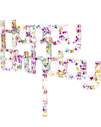 Rainbow Glitter Happy Birthday 2 Cake Topper