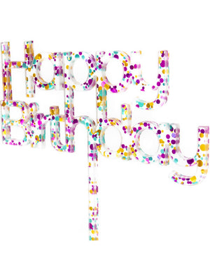 Rainbow Glitter Happy Birthday 2 Cake Topper