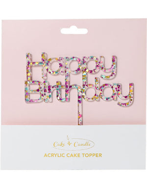 Rainbow Glitter Happy Birthday 2 Cake Topper