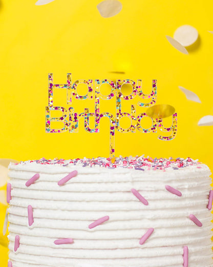 Rainbow Glitter Happy Birthday 2 Cake Topper