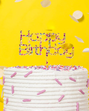 Rainbow Glitter Happy Birthday 2 Cake Topper