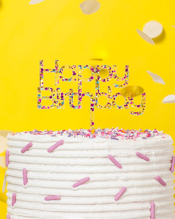Rainbow Glitter Happy Birthday 2 Cake Topper
