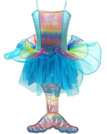 Rainbow Mermaid Princess Dress with Mermaid Tail Girls Costume