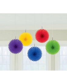 Rainbow Mini Hanging Fan Decorations Pack of 5