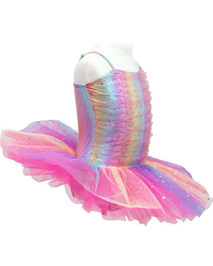 Rainbow Ruched Sparkle Ballet Tutu Dress Girls Costume