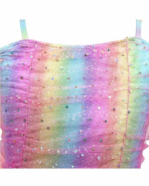 Rainbow Ruched Sparkle Ballet Tutu Dress Girls Costume