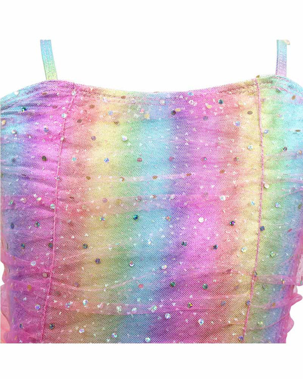 Rainbow Ruched Sparkle Ballet Tutu Dress Girls Costume
