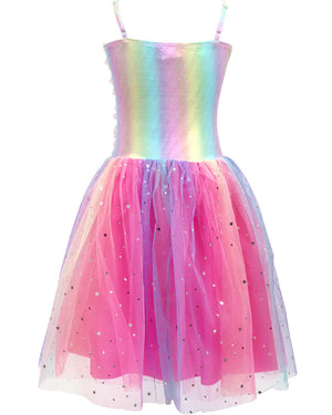 Rainbow Ruched Sparkle Party Dress Girls Costume