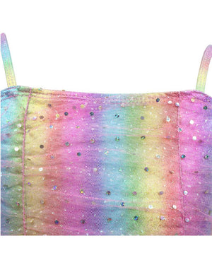 Rainbow Ruched Sparkle Party Dress Girls Costume
