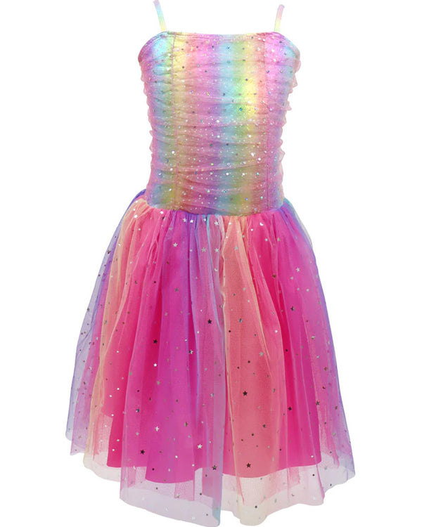 Rainbow Ruched Sparkle Party Dress Girls Costume