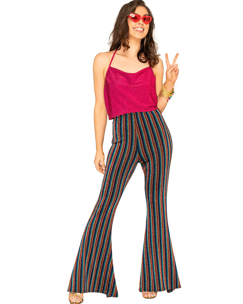 70s Rainbow Sparkle Disco Fever Womens Flares