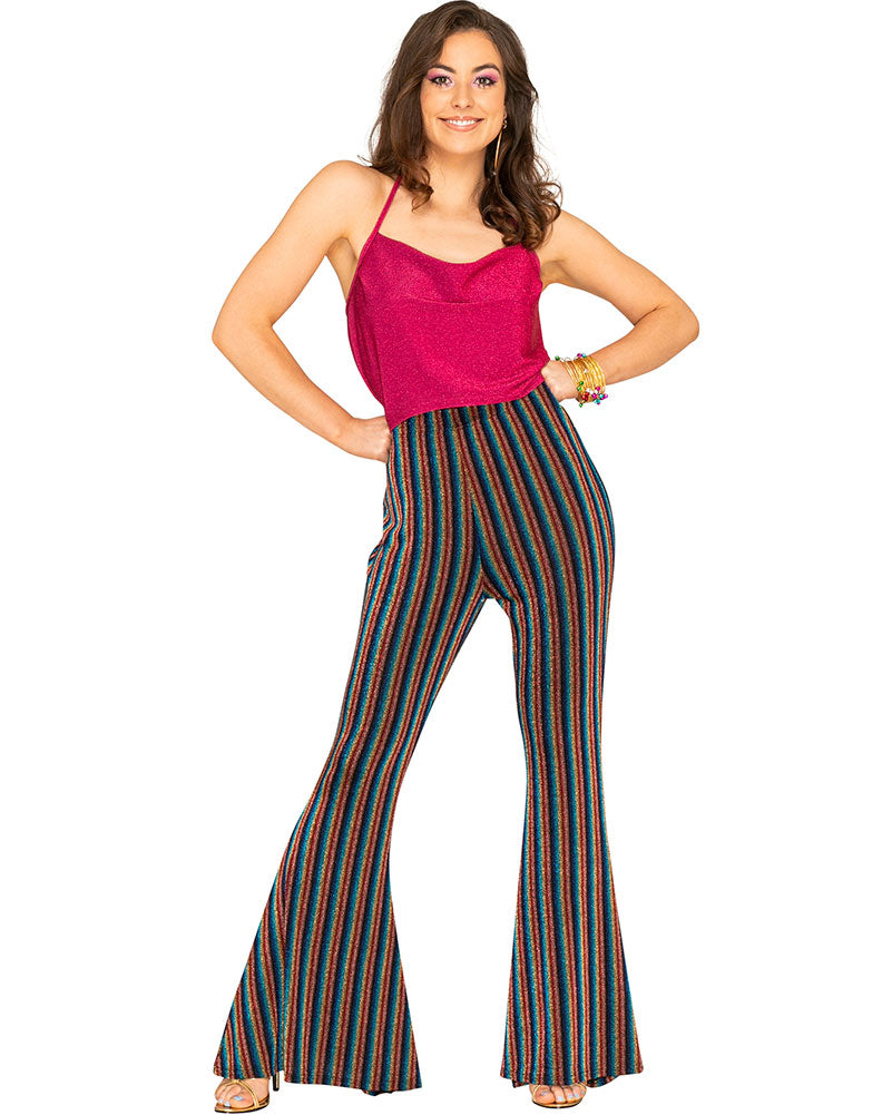 70s Rainbow Sparkle Disco Fever Womens Flares