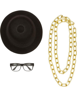 90s Rapper Hat Glasses and Gold Chain Set