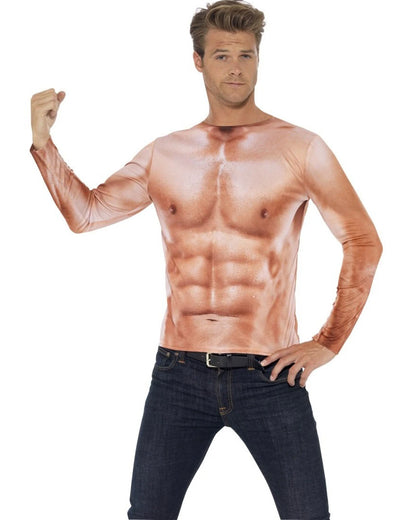 Realistic Muscle Top with Long Sleeves Mens Shirt