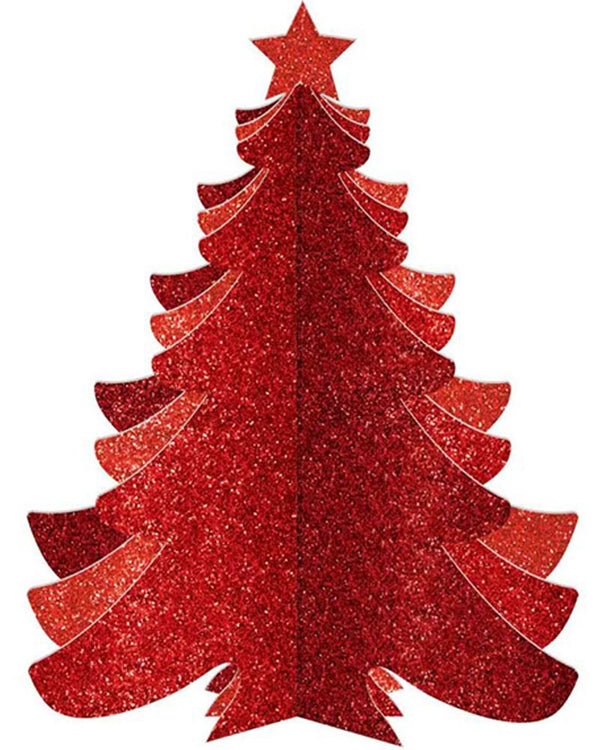 Image of red 3D glitter Christmas tree. 