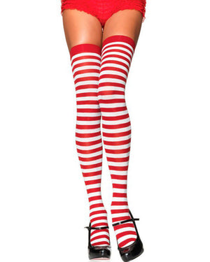 Christmas Red and White Striped Thigh Highs