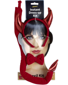 Red Devil Horns Bowtie and Tail Set For Halloween