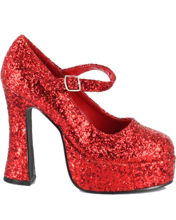 Red Glitter Eden Chunky Heel Womens Shoes