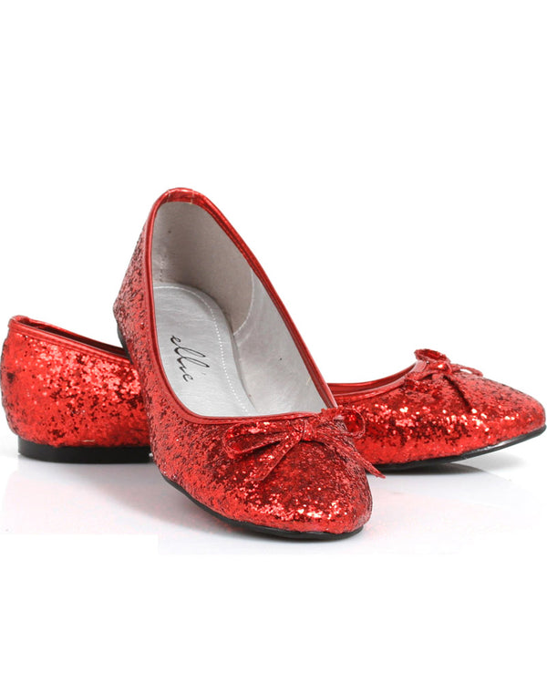 Red Glitter Womens Ballet Flats