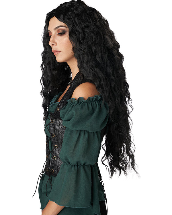 Renaissance Maiden Long Curly Black Wig