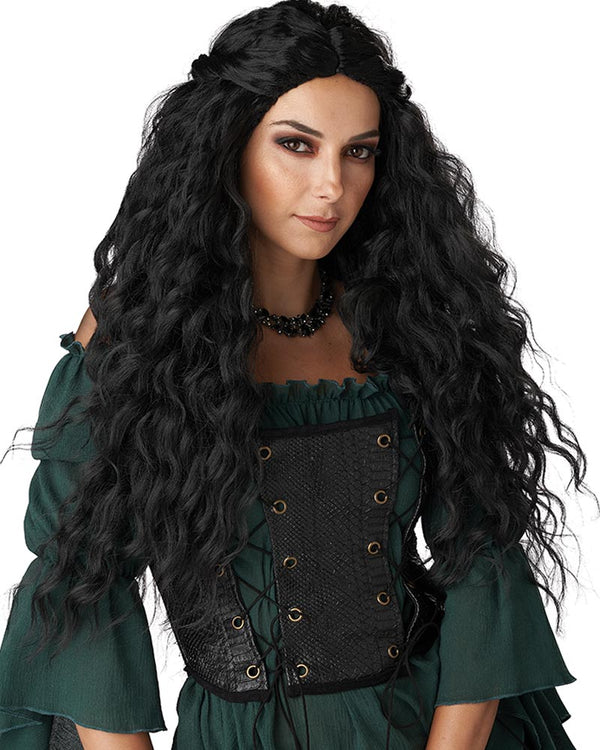 Renaissance Maiden Long Curly Black Wig