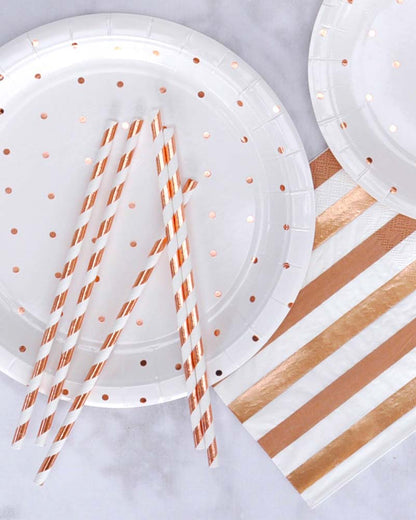 Rose Gold Dots 23cm Paper Plates Pack of 10