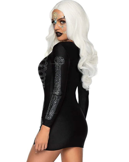 Rhinestone Black Skeleton Womens Costume