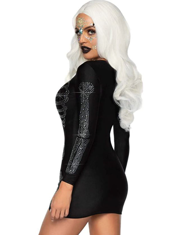 Rhinestone Black Skeleton Womens Costume
