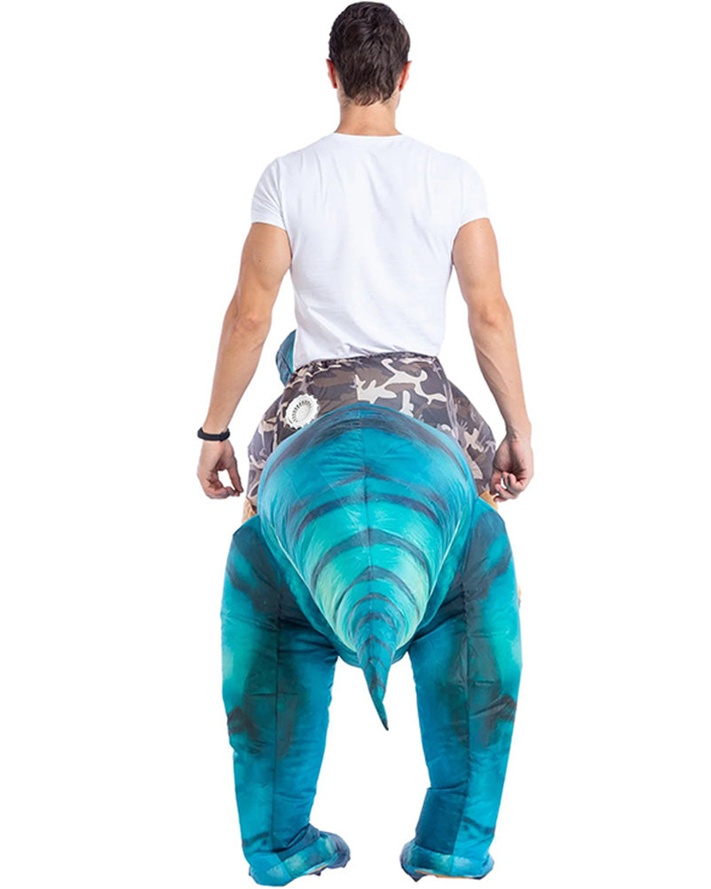 Riding A Blue Raptor Inflatable Adult Costume