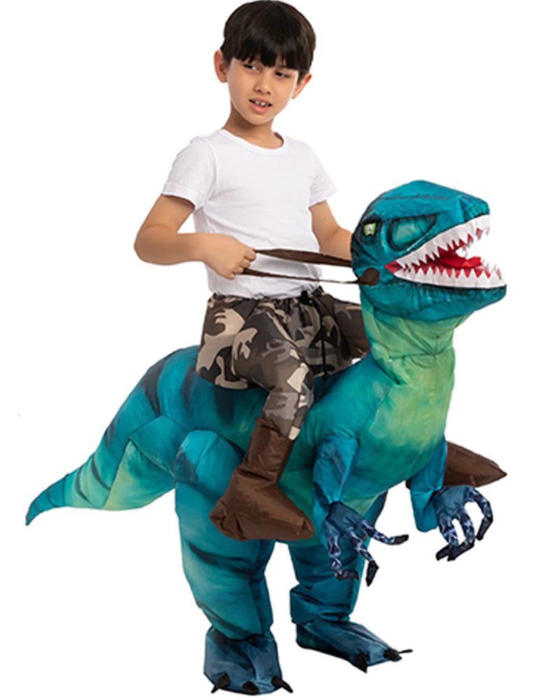 Riding A Blue Raptor Inflatable Kids Costume