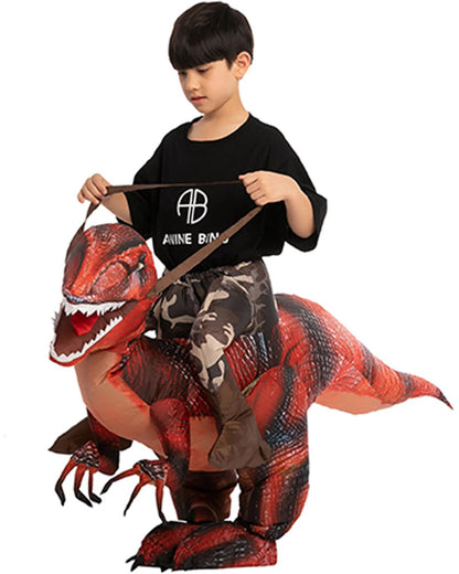 Riding A Red Raptor Inflatable Kids Costume