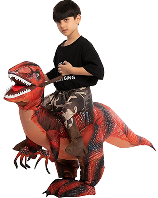 Riding A Red Raptor Inflatable Kids Costume