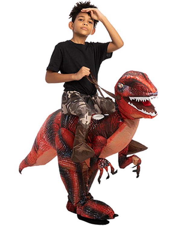 Riding A Red Raptor Inflatable Kids Costume