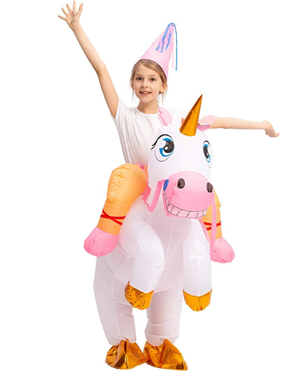 Riding A White Unicorn Inflatable Kids Costume