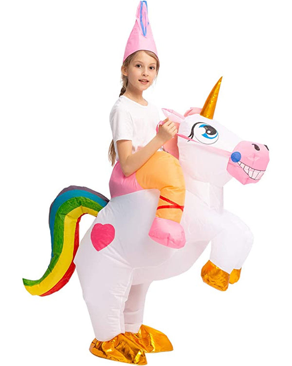 Riding A White Unicorn Inflatable Kids Costume