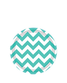 Robins Egg Blue Chevron 17cm Round Paper Plates Pack of 8
