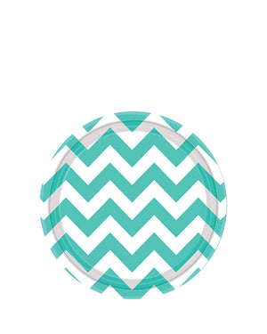 Robins Egg Blue Chevron 17cm Round Paper Plates Pack of 8