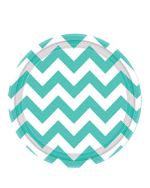 Robins Egg Blue Chevron 23cm Round Paper Plates Pack of 8